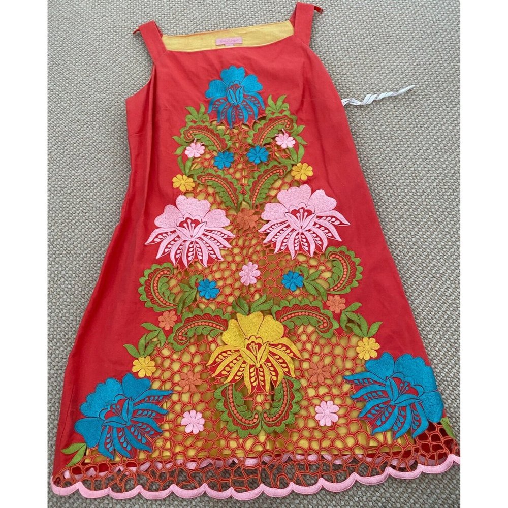 Lilly Pulitzer orange embroidered sleeveless dress ladies 0 fiesta